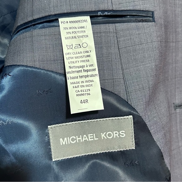 Michael Kors Mens 44R Kris Wool Blend Suit Jacket Blue Gray Windowpane NWT - Picture 2 of 16